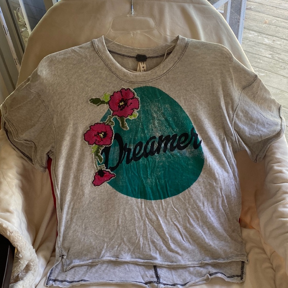 Free People Cotton Stretch Embroidered Longer Sleeve Tee NeverUsed